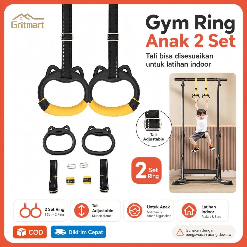 2PCS Set Gym Ring Pull Up Tali Stretching Yoga Fitness Gymnastic Lifting Ring Strap Rings Muscle Up Adujustable Anak