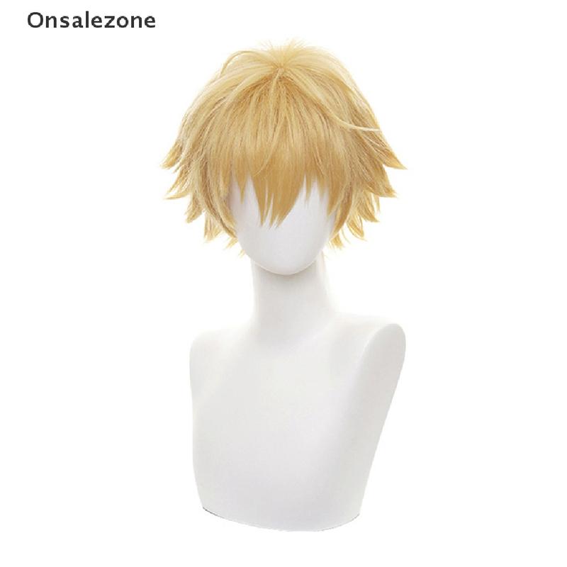 Onph chainsaw man Denji cosplay costume wig mens anime Halloween Golden short hair Onn 2