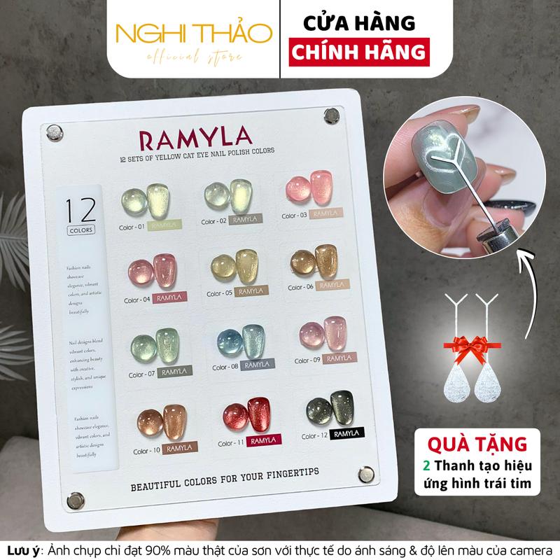 Set sơn gel mắt mèo ánh vàng RAMYLA 12 màu[Tặng thanh tạo mắt mèo trái tim]