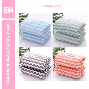 EMMEHOME - Handuk Mandi Dewasa Microfiber 70x140 Daya Serap Tinggi ZigZag Ukuran Jumbo