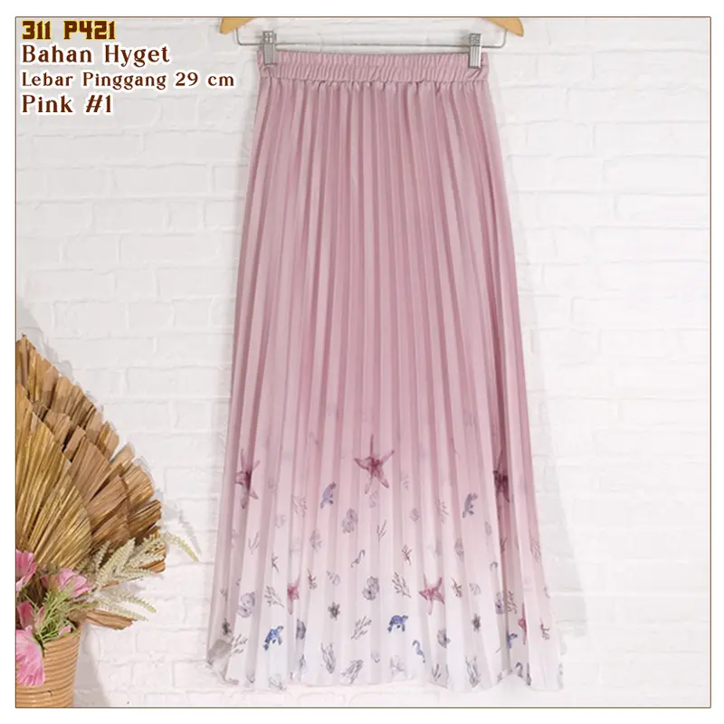 ROK WANITA PLISKET HYGET PAYUNG GRADASI MOTIF BUNGA DAN BINTANG LAUT - 311-P421 1