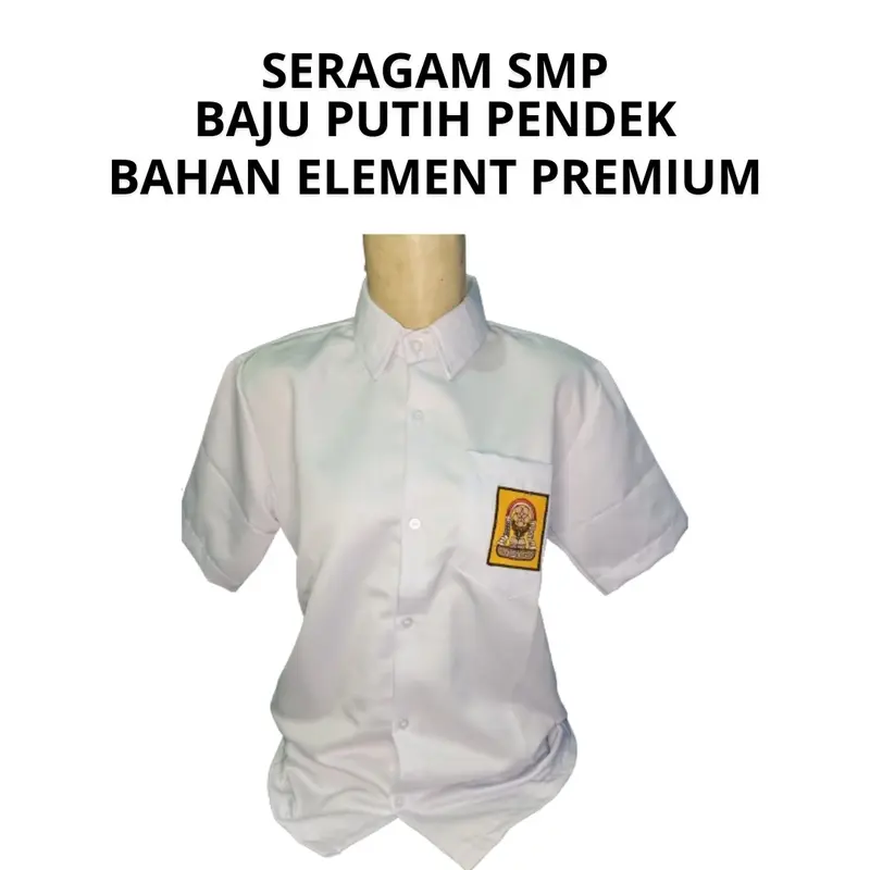 BAJU PUTIH PENDEK SMP BAHAN ELEMENT PREMIUM FULL BET LOGO BORDIR 0