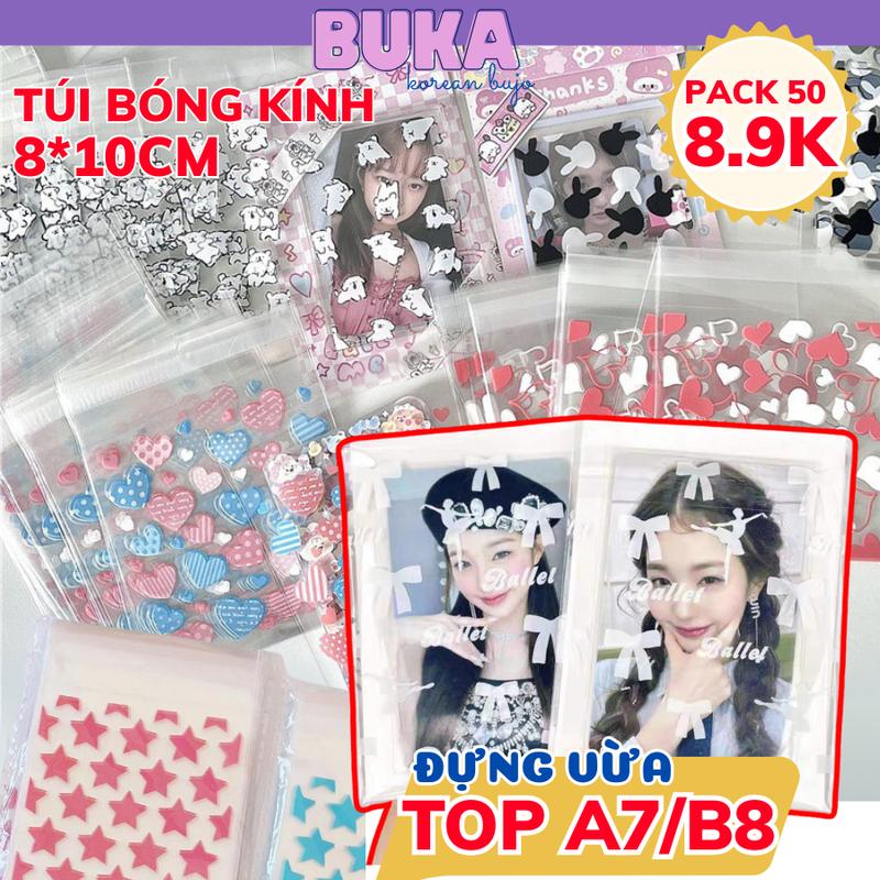 Buka - Set 95-100 Túi Bóng Kính OPP Hình Ngôi Sao & Nơ Ballet Gói Hàng Đựng Toploader Bánh Kẹo Handmade Dán Miệng Kích Thước 8x10cm Nhiều Màu Chất Liệu Nhựa Opp