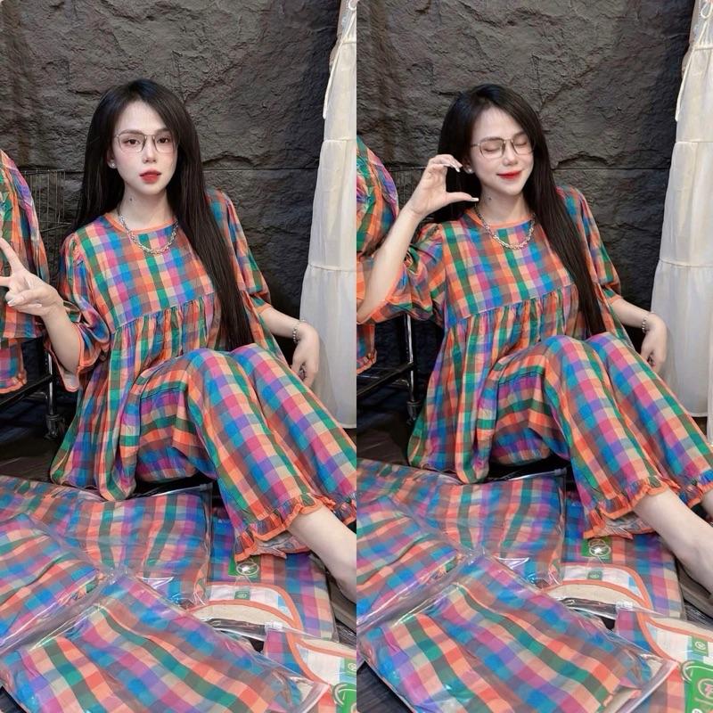 Đồ Bộ Tole Nữ from dáng babydoll chạy viền quần dài tay lửng Shop Nghi 85