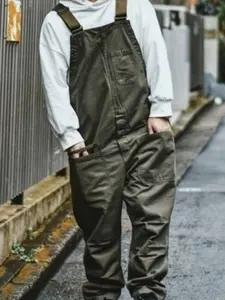 Retro casual overall jumpsiut longgar American Drill Pria Dan Wanita