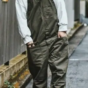 Retro casual overall jumpsiut longgar American Drill Pria Dan Wanita