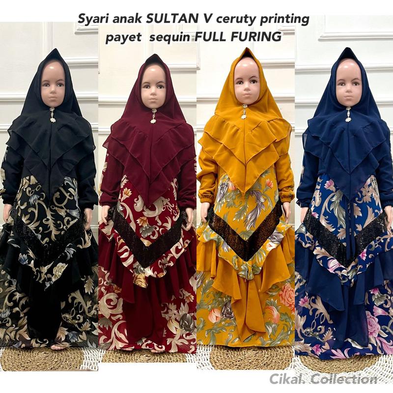 Cikalalika01-SET GAMIS ANAK V SULTAN CERUTY PRINTING PAYET Cantik Mewah Muslim Syari Nyaman Khimar Setelan Motif 4
