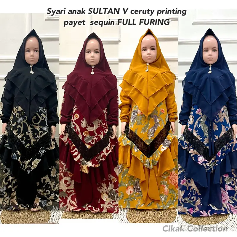 Cikalalika01-SET GAMIS ANAK V SULTAN CERUTY PRINTING PAYET Cantik Mewah Muslim Syari Nyaman Khimar Setelan Motif 4