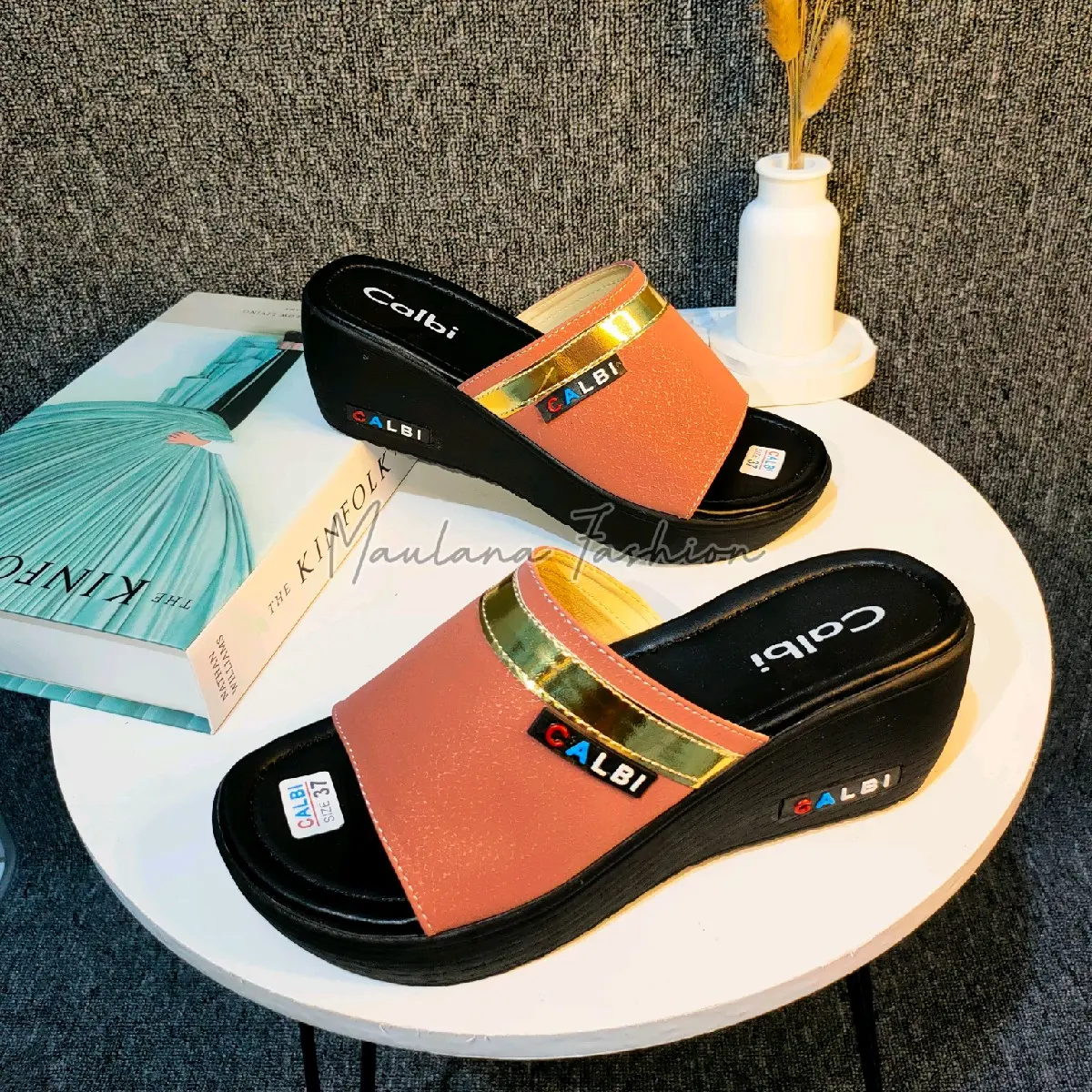 Sandal Wedges Wanita Calbi Korea Hak 5 cm - Desain Minimalis dan Nyaman Digunakan - Shoes