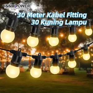 Innopower Kuning Putih Lampu Paket Fitting Gantung Lampu Cafe Outdoor 30 Meter 30 Fitting Bohlam LED