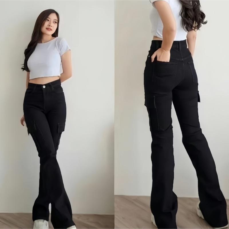 Product Introduction of Celana Cargo Cutbray Stretch Highwaist Jeans Big Size Jumbo Wanita Melar 27 - 34 Panjang Korean regular 3