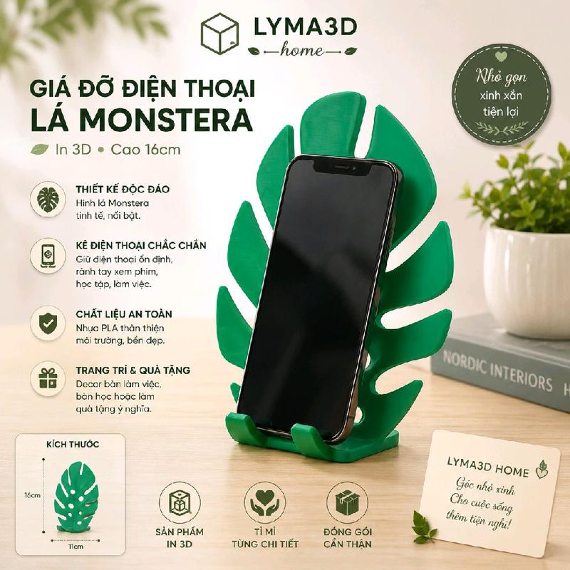 LYMA3D Home - Giá Đỡ Điện Thoại Lá Monstera In 3D Cao 16cm Thiết Kế Độc Đáo Chất Liệu An Toàn Trang Trí & Quà Tặng