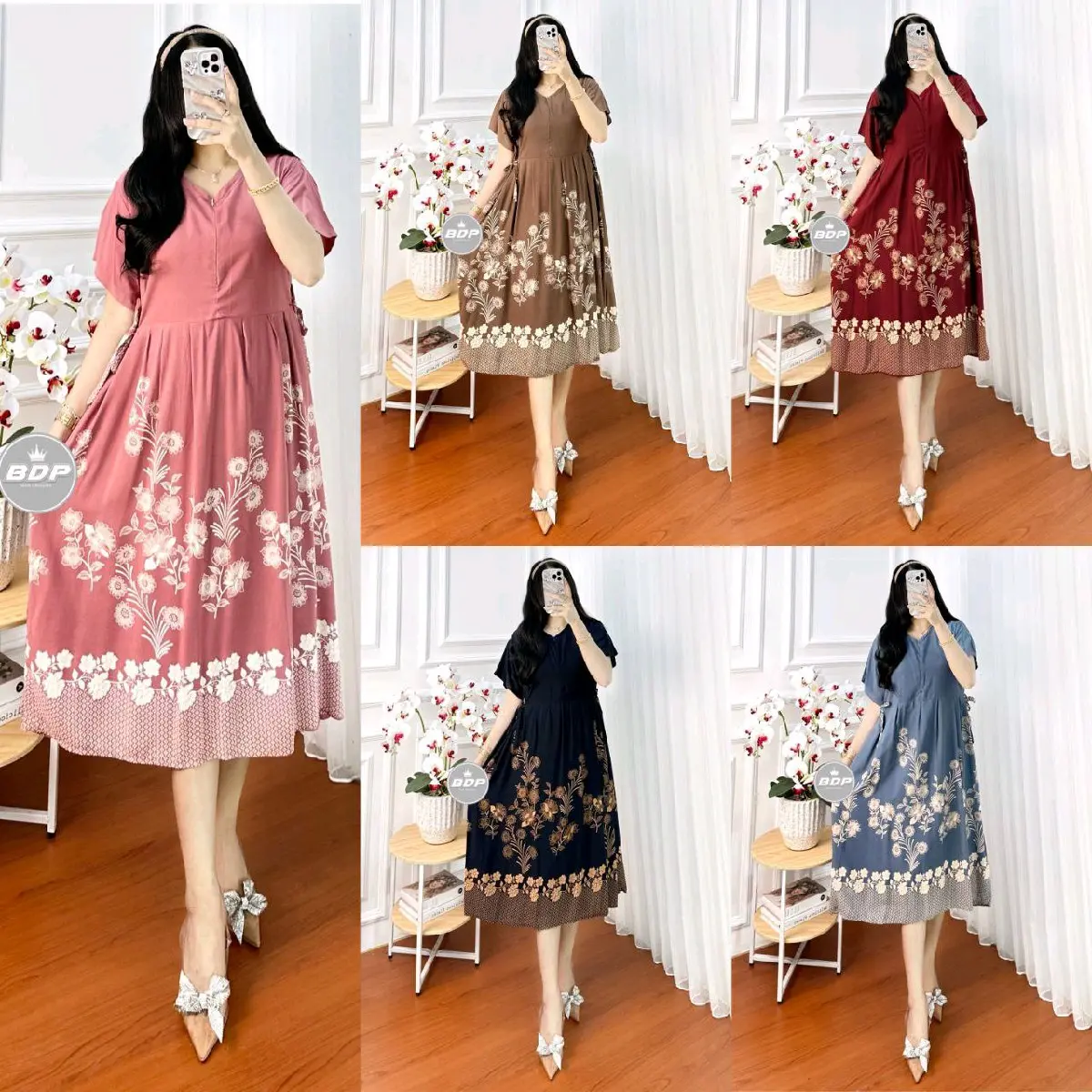 VILOKASTORE DASTER CHIBI RAYON TEBAL ld 110 resleting depan busui friendly nyaman adem Dress Bumil Motif Pendek