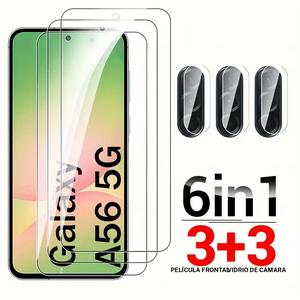[3+3] 6in 1 6pcs Cristal Templado 9H para Samsung Galaxy A13 A26 A36 A56 5G 2025 Protector de Pantalla y Lente de Cámara A16 A26 A36 4G A 56 56A SM-A566B/DS 6.7"