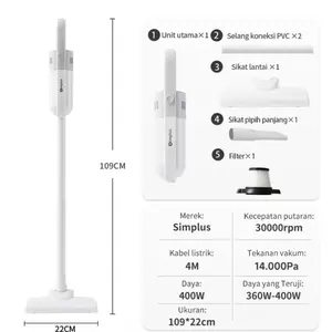Vacuum Cleaner Berkabel 14000Pa 400W Kebisingan Rendah Desain Ringan 0,85 kg