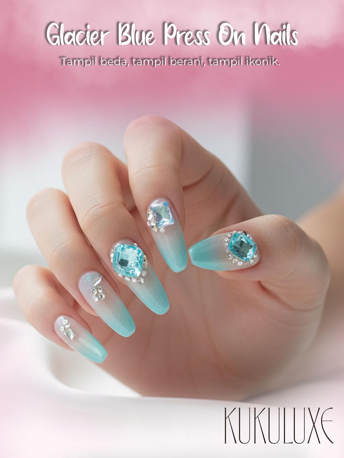 KUKULUXE 3D Nail Art – Press On Nails Premium 4 Varian ( Black Butterfly, Cool Black Mary, Falling Sakura Thoughts, Green Wave Greyhound )