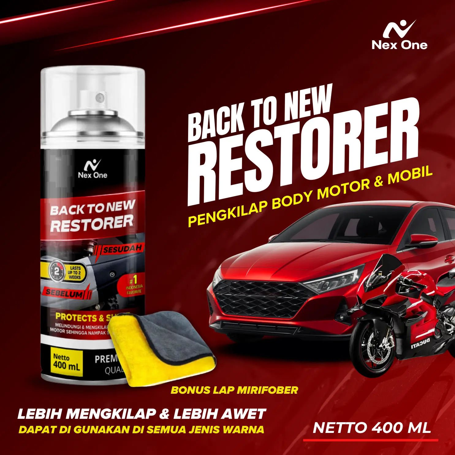 Nex One Back To New Restorer Protects  And Shine Pengkilap Body Motor 400 ml