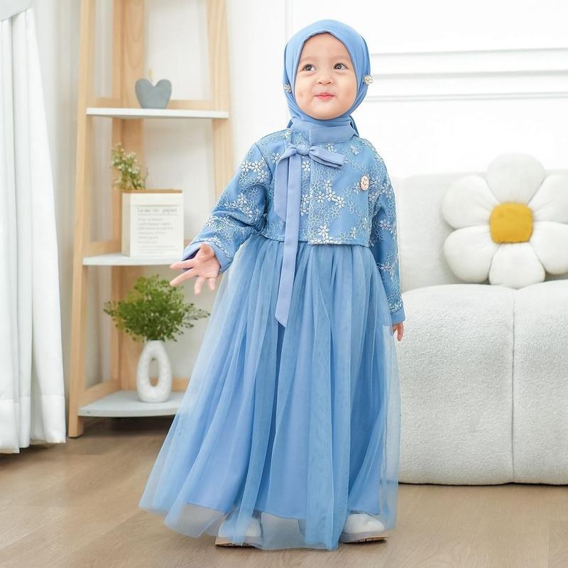 Product Introduction of Mafaza Dress Kids Pesta Brukat Mewah Simple Elegant Gamis Anak Perempuan Muslimah Umur 3 4 5 6 Tahun Bahan Velvet Mix Tile Gaun Lebaran Baju Anak Cewek Perempuan Kondangan Pink 42