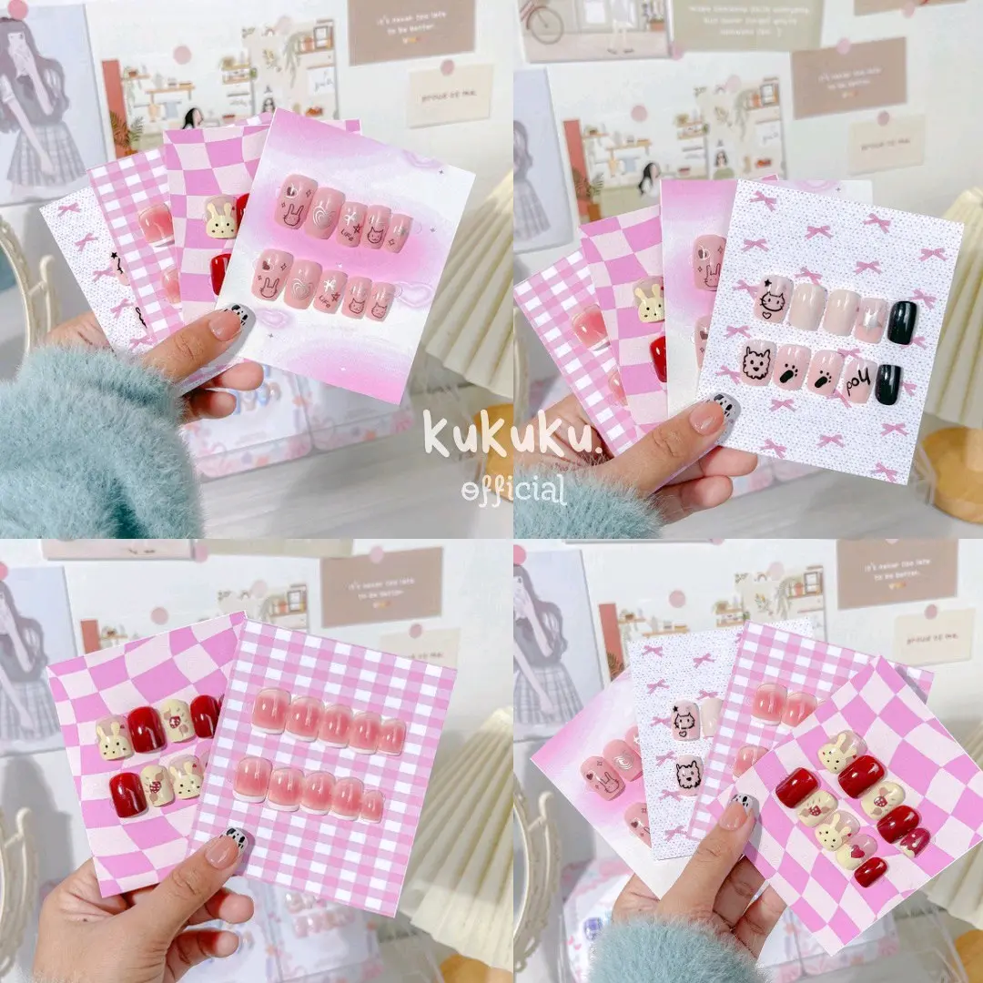 FALSE FAKE PRESS ON NAIL ART KUKU PALSU 24 PCS+ LEM kuku palsu panjang lancip