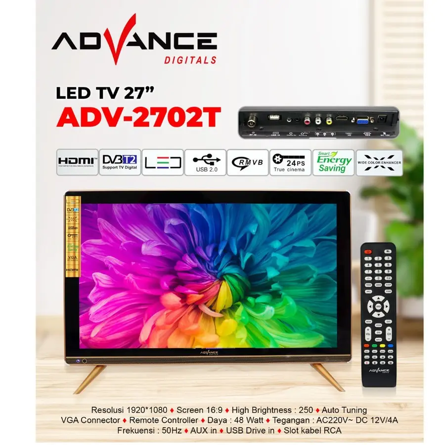 [FREE PACKING KAYU] Advance TV LED Digital ADV-2702T Televisi Digital 27 inch HD DV3-T2 Tanpa STB 48 watt Garansi Resmi 1 Tahun