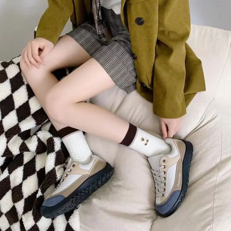 [luckydino] Kaos Kaki Panjang Hitam Putih Cream Garis Horizontal Line Long Socks Black White Korean 5