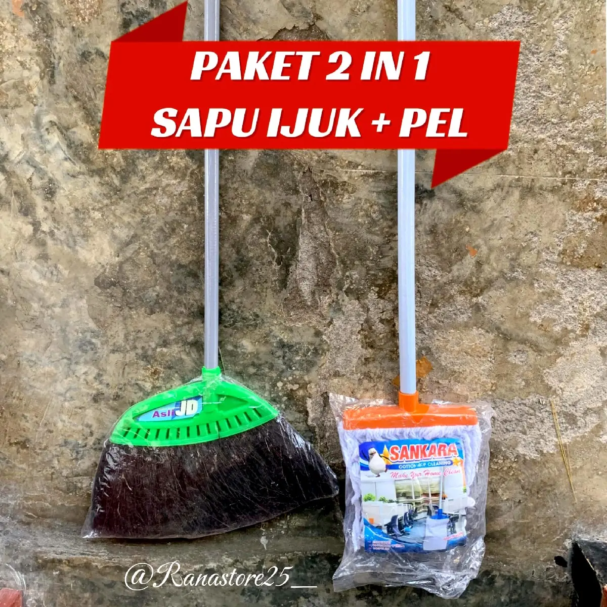 Paket Hemat 2 IN 1 Sapu Ijuk + Pel Lantai