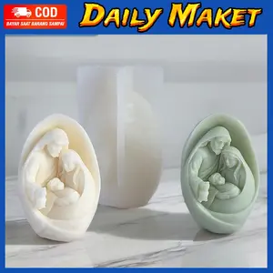 Cetakan Silikon Lilin Rohani Keluarga Kudus Kelahiran Yesus Cetakan Resin Sabun Coklat Mold