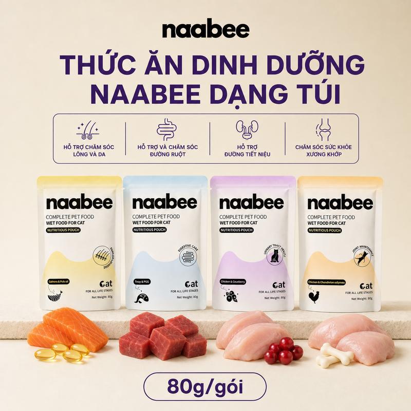 Pate Cho Mèo NAABEE 80g Thức Ăn Ướt Túi Vị Cá Ngừ & Cá Hồi,Cung Cấp Omega-3…
