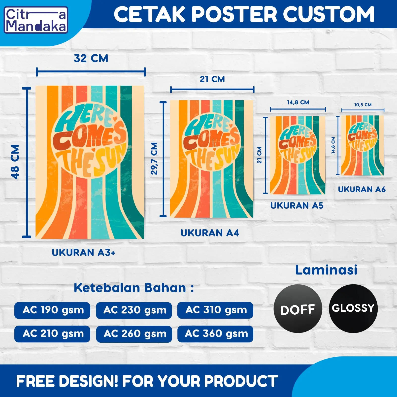 Cetak Poster Custom A3 A4 1 Sisi A5 A6 2 Sisi