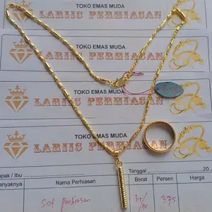 SET PERHIASAN KALUNG EMAS MUDA 6,5GR MOTIF BAMBU GRATIS CINCIN+Liontin BAMBU PERHIASAN LAKI LAKI FREE SURAT DARI TOKO LARIIS GRATIS Kalung Pria