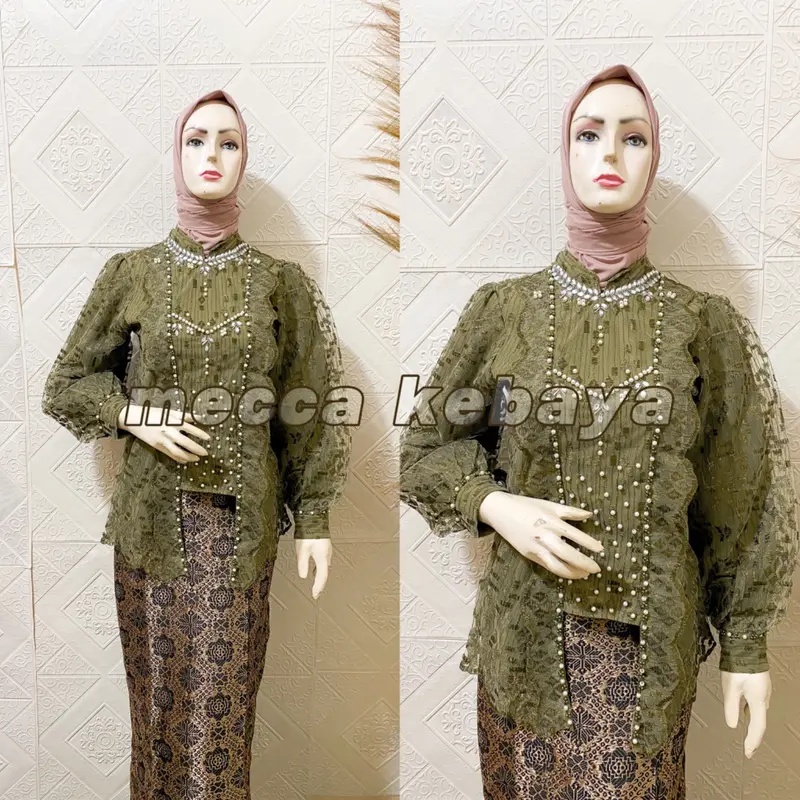 Kebaya Kutubaru Tille Bordir Premium Part 1 | Kebaya Kutubaru Payet Tangan Balon| Kebaya Modern Wisuda Dress Kerah Baju Kondangan Pesta Wanita Setelan Atasan Motif Tunik 1