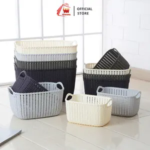 YAWANG - Set Keranjang Penyimpanan Serbaguna Anyaman Plastik Motif Elegan & Multi Ukuran Cocok untuk Kamar Mandi Dapur dan Ruang Tamu Desain Modern Minimalis Anti Air Cepat Kering