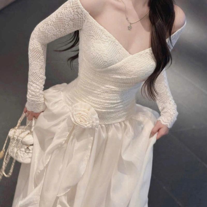 Xu Hướng Yêu Thích Đầm Tiệc Bigsize DTD Ren Phối Voan Bẹt Vai Đính Hoa Có Co Giãn Bigsize 60 đến 90ký Chất Vải Lưới Phối Ren Dáng Dài Có màu Đen Kem Để Đi Tiệc Hoặc Đi Chơi