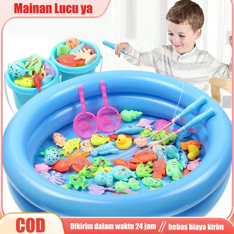50 Buah Mainan Pancing untuk Anak - Mainan Pancing Magnetik dan Kolam Pancing Magnetik untuk Anak