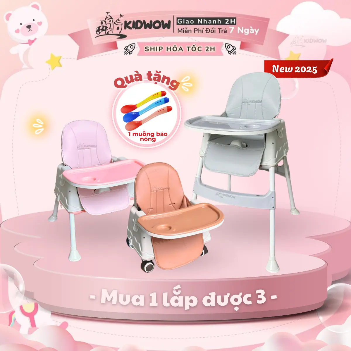 Ghế Ăn Ngồi Thẳng Lưng Điều Chỉnh 3 Mức Độ Hanbei Cho Bé Kem Voi