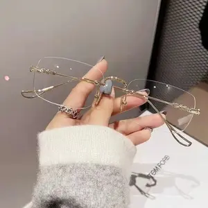 Kacamata bisnis tanpa bingkai untuk pria dan wanita, kacamata anti-cahaya biru tanpa resep, kacamata anti-radiasi