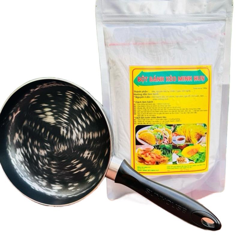  Combo 1kg bột bánh xèo  Minh Huy  và 1 chảo  20cm làm bánh xèo  chuyên dụng  cho người thích ăn bánh xèo  tặng kèm lá cuốn bánh xèo   