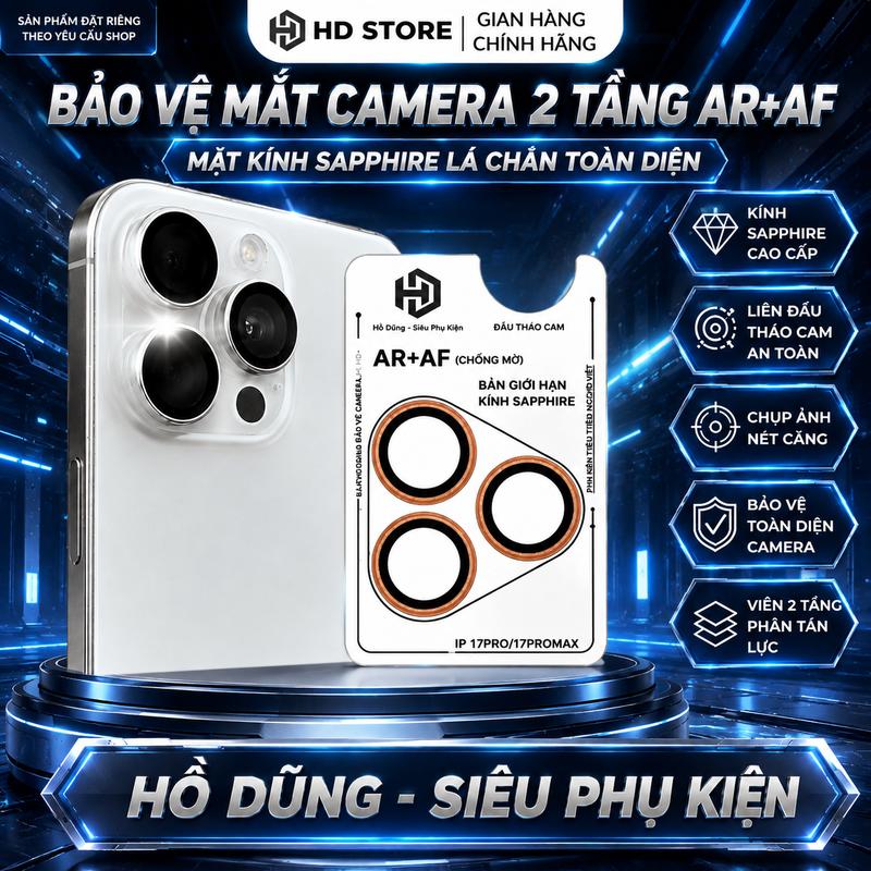 Bảo Vệ Mắt Camera 2 Tầng AR + AF ( ANTI - FOG ) Phủ Sapphira Siêu Trong Suốt - Chống Trầy - Chống Va Đập - Có Đầu Tháo Cam dành cho điện thoại