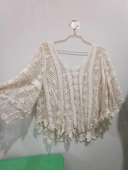Product Review of Crochet Top Fit Size M-2XL Fashion Atasan Wanita Bahan Cotton Organic Katun Menerawang Motif Bunga Lengan Leher V-neck Casual Kasual Simple Santai Simpel Knitwear Knit Rajut Lizbeth Rosi Ivelisse Crop Panjang from D**_ 0