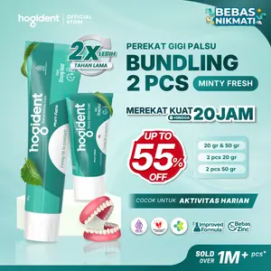 Hogident Minty Fresh [Bundling 2 pcs] Lem Perekat Gigi Tiruan Kuat 20 Jam Mencegah Bau Mulut Gusi Bengkak & Gigi Berlubang Untuk Perawatan Harian