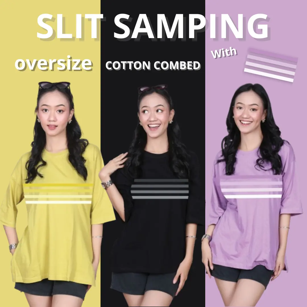 Lookit - Kaos Atasan Baju Oversize Wanita Slit Samping With Strip Salur Soft Cotton Combed
