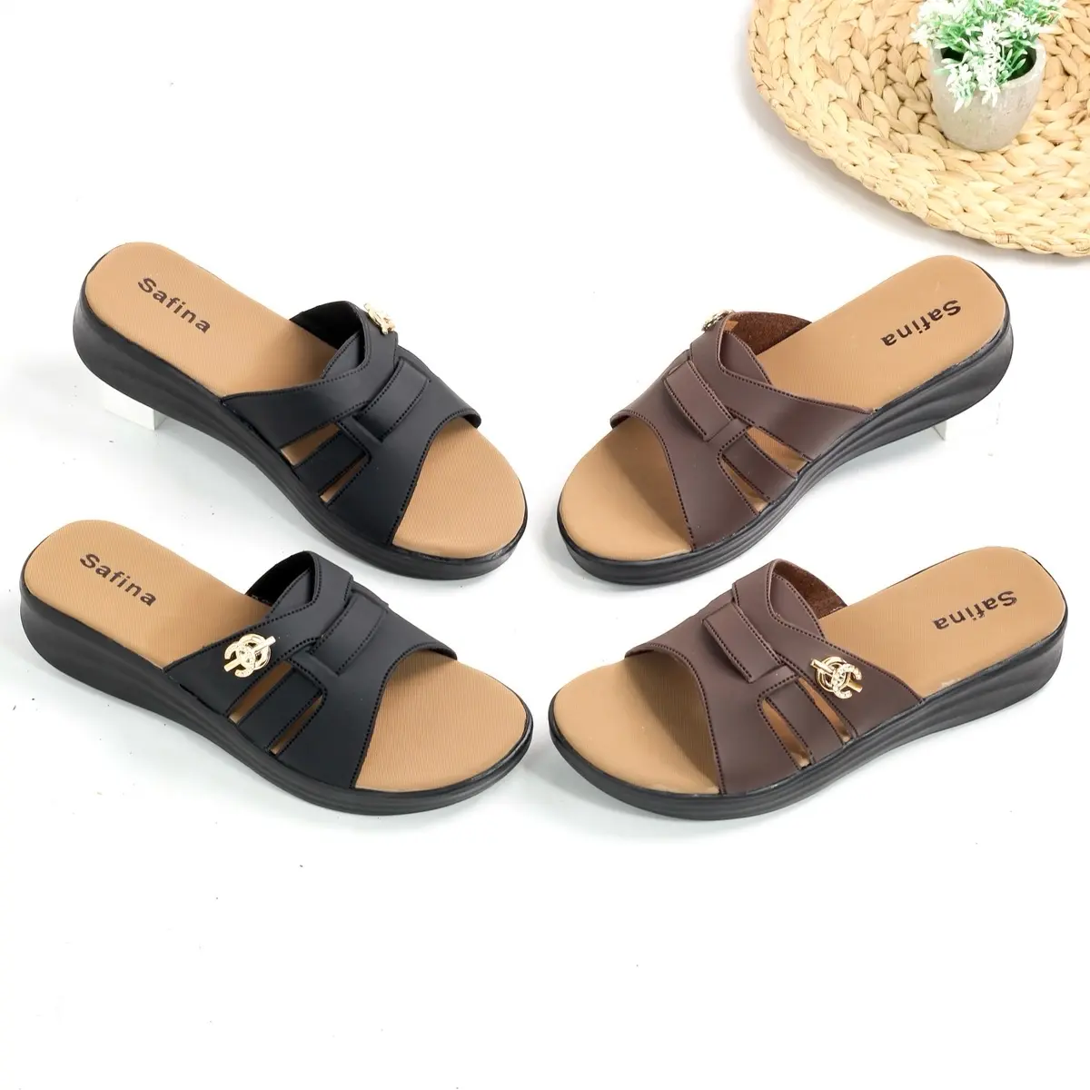 SAFINA Alicia Sandal Wanita Slip On / Selop Kekinian 2025 - Model Kembang Variasi Gesper Mini