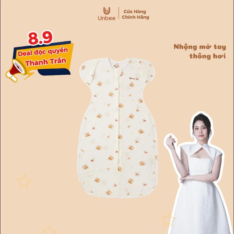 [UNBEE] [Độc Quyền Thanh Trần] Nhộng Chũn Mở Tay Thông Hơi Tơ Tằm Phủ Nano Kháng Khuẩn Khóa Kéo 2 Chiều Giúp Bé Ngủ Ngon