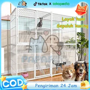 【50% DISKAUN】PAPAPET Kandang kucing jumbo Premium - Kandang rumah kucing besar & Kelinci anti lomcat, Pagar portable untuk kucing, Anjing, dan hewan peliharaan lain anti karat