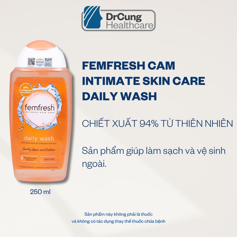 Dung dịch vệ sinh Femfresh Daily Wash Màu Cam chai 250ml Rửa Vệ Sinh dành cho da thường dùng hàng ngày thơm dịu nhẹ HÀNG CHÍNH HÃNG