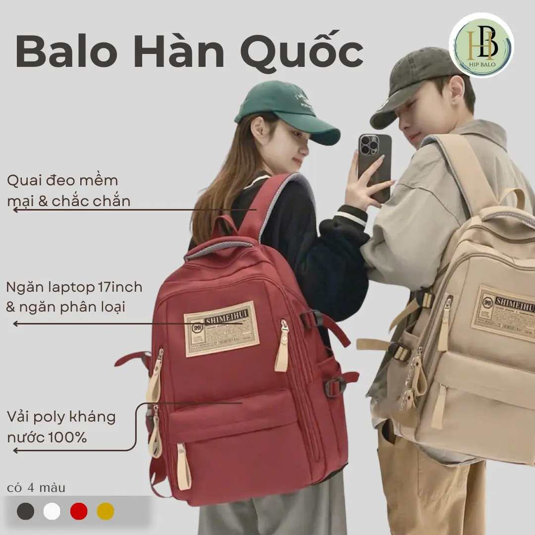 [Hip Balo] Balo Đi Học Thời Trang – Chống Nước Cao Cấp, Ngăn Laptop 15.6-17 Inch, Phong Cách Hàn Quốc Ulzzang