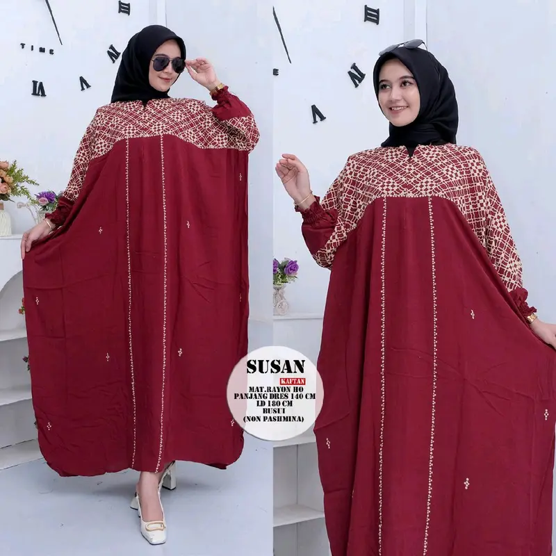 Kaftan Remaja aesthetic Gamis kekinian jumbo dress kondangan elegan Wanita Nyaman Muslim Lebaran Motif Formal Rayon Tebal busui kelelawar untuk anggun zuma hitam katun gami 2