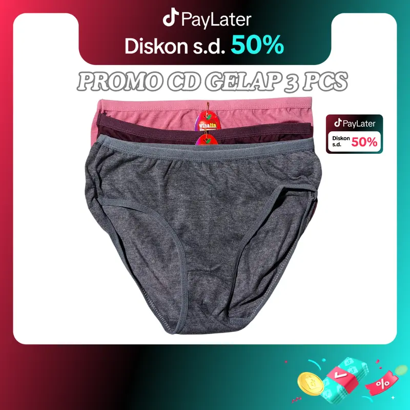 Paket Bundle 3 Pcs CD Winalin Gelap Celana Dalam Wanita Bahan Katun Size M L XL XXL-5L 0
