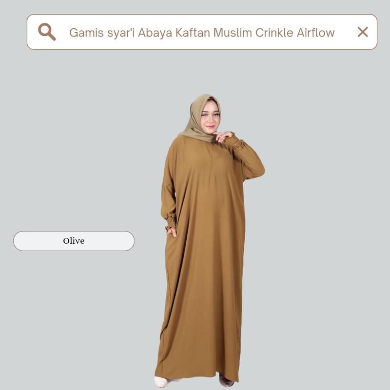 Gamis Abaya Kaftan Panjang Wanita Polos Crinkle Karet Crinkle Airflow Polos Tanpa Hijab/Khimar Muslim Wudhu gamisabaya 5