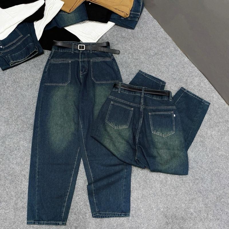 Quần jean baggy ống rộng 9 tất cho nữ chuppy 60-95kg chất Denim Đậu bigsize -J8